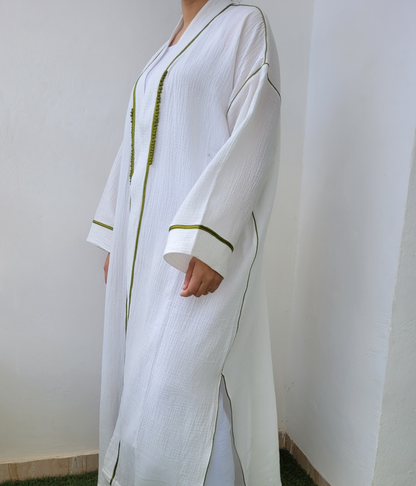 Kimono en coton blanc et vert