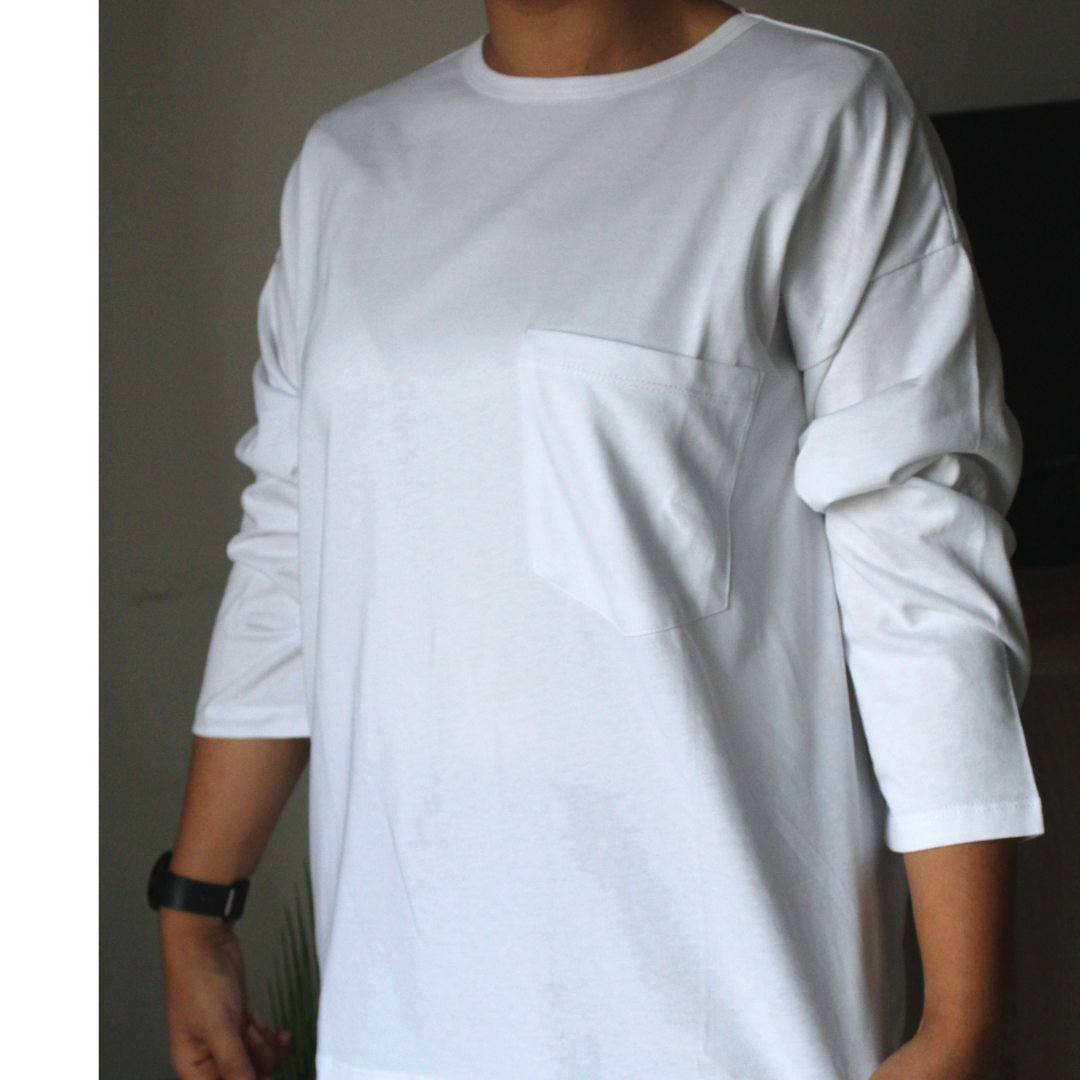 T-shirt oversize Blanc 100% coton Poche