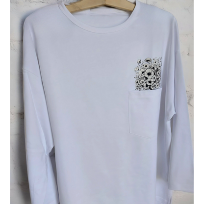 T-shirt oversize Blanc 100% coton fleur noir