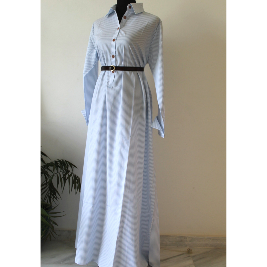 Robe en coton rayée Bleu clair